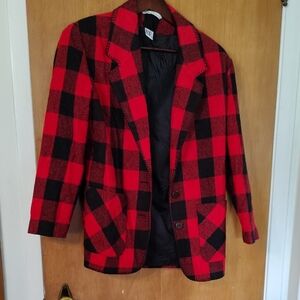 Vintage B.e. Stylish Red and Black Plaid Blazer